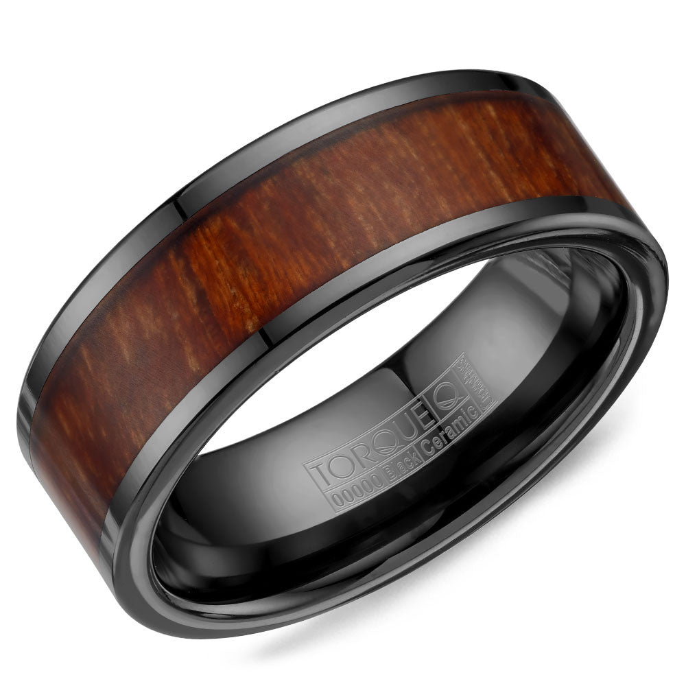 Torque Black Ceramic Collection 8MM Wedding Band with Wood Pattern BCE-0003