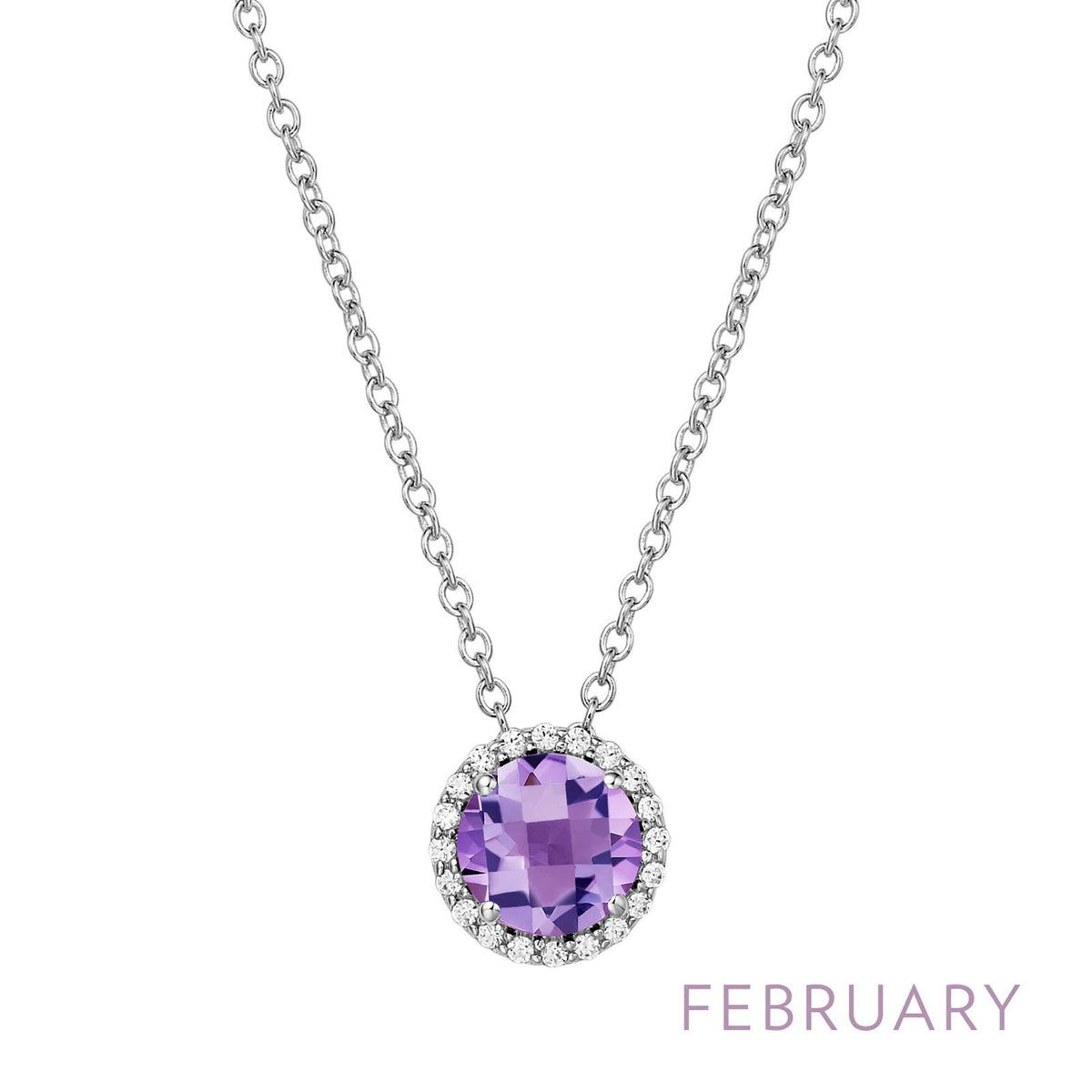 Lafonn Simulated Diamond &amp; Genuine Amethyst Birthstone Necklace - February BN001AMP