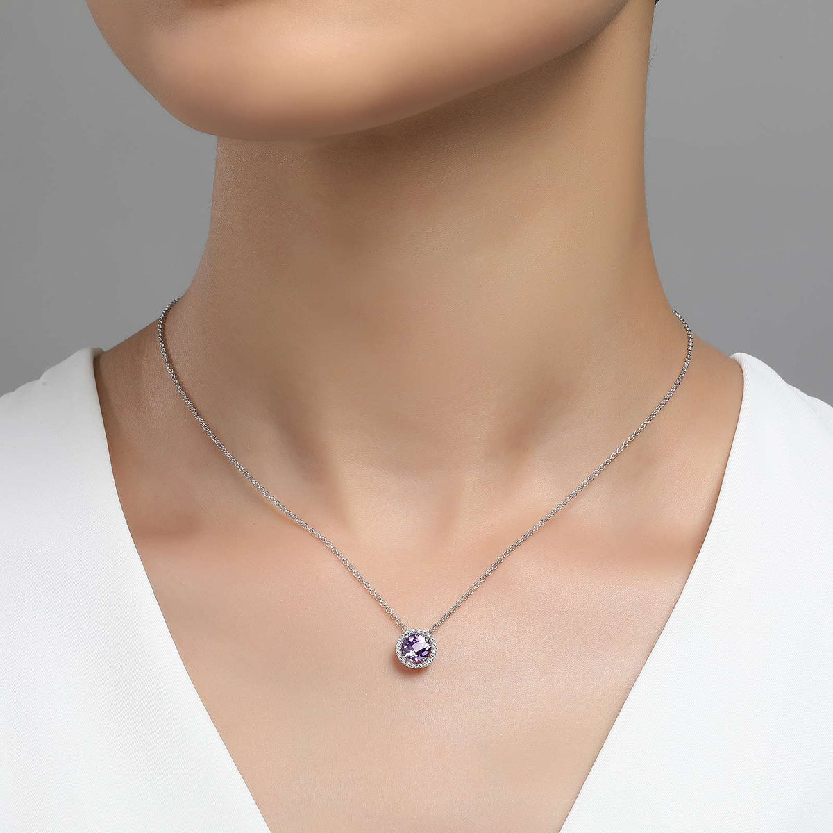 Lafonn Simulated Diamond &amp; Genuine Amethyst Birthstone Necklace - February BN001AMP