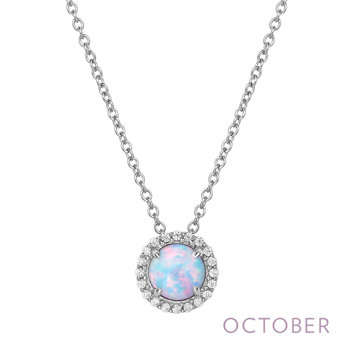 Lafonn Simulated Diamond &amp; Opal Birthstone Necklace - October BN001OPP