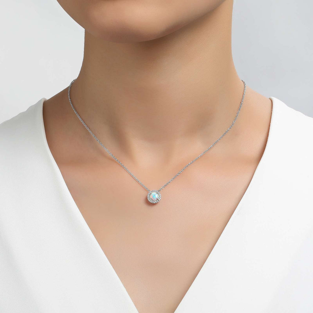 Lafonn Simulated Diamond & Opal Birthstone Necklace - October BN001OPP