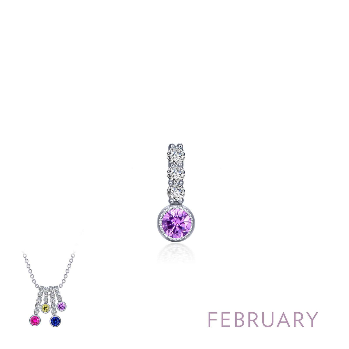 Lafonn February Birthstone Simulated Diamond &amp; Amethyst Small Love Pendant BP002AMP