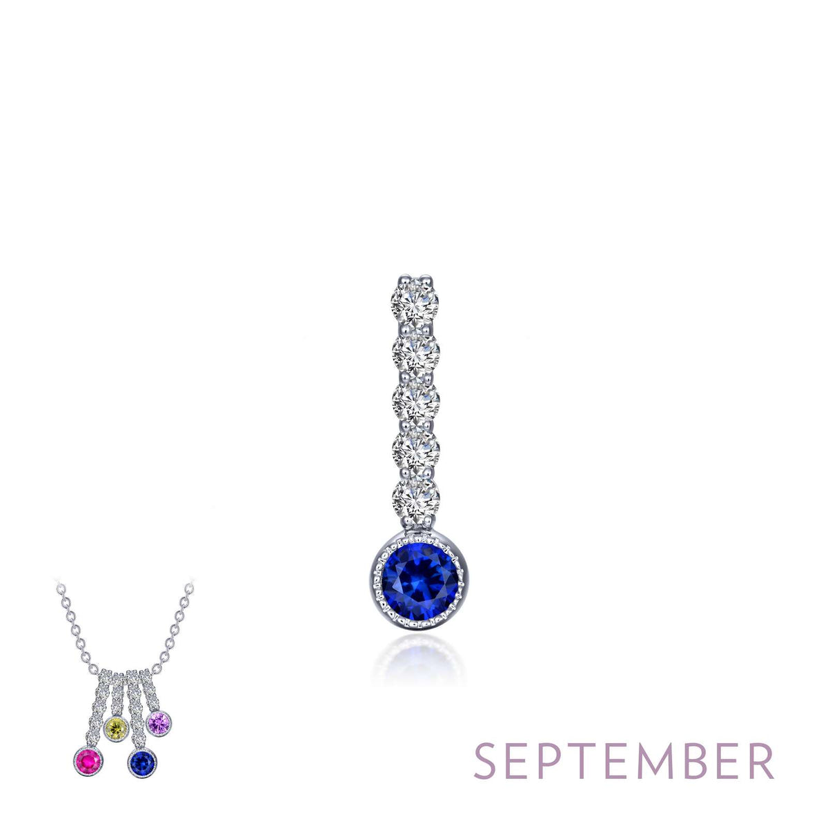 Lafonn September Birthstone Simulated Diamond &amp; Sapphire Large Love Pendant BP003SAP