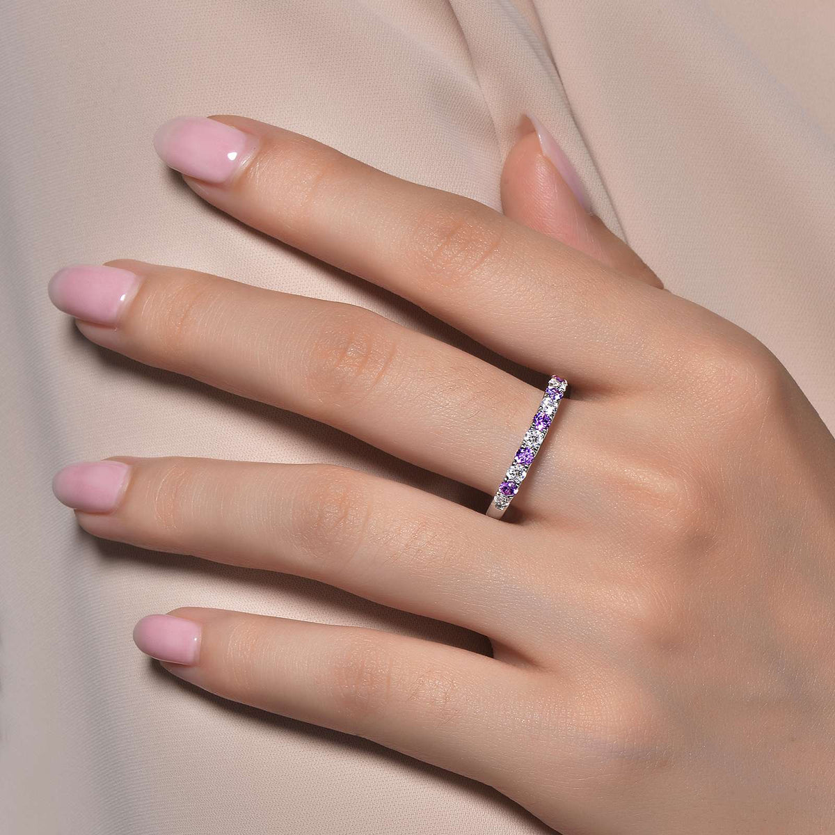 Lafonn Simulated Diamond &amp; Amethyst February Birthstone Stackable Ring BR004AMP