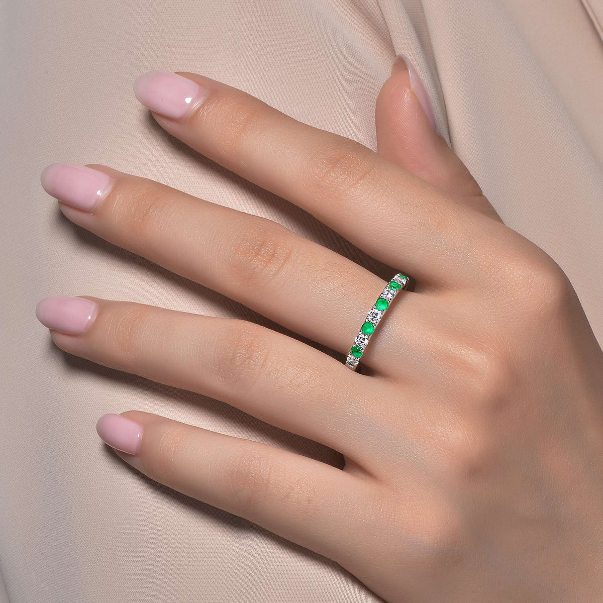 Lafonn Simulated Diamond &amp; Emerald May Birthstone Stackable Ring BR004EMP