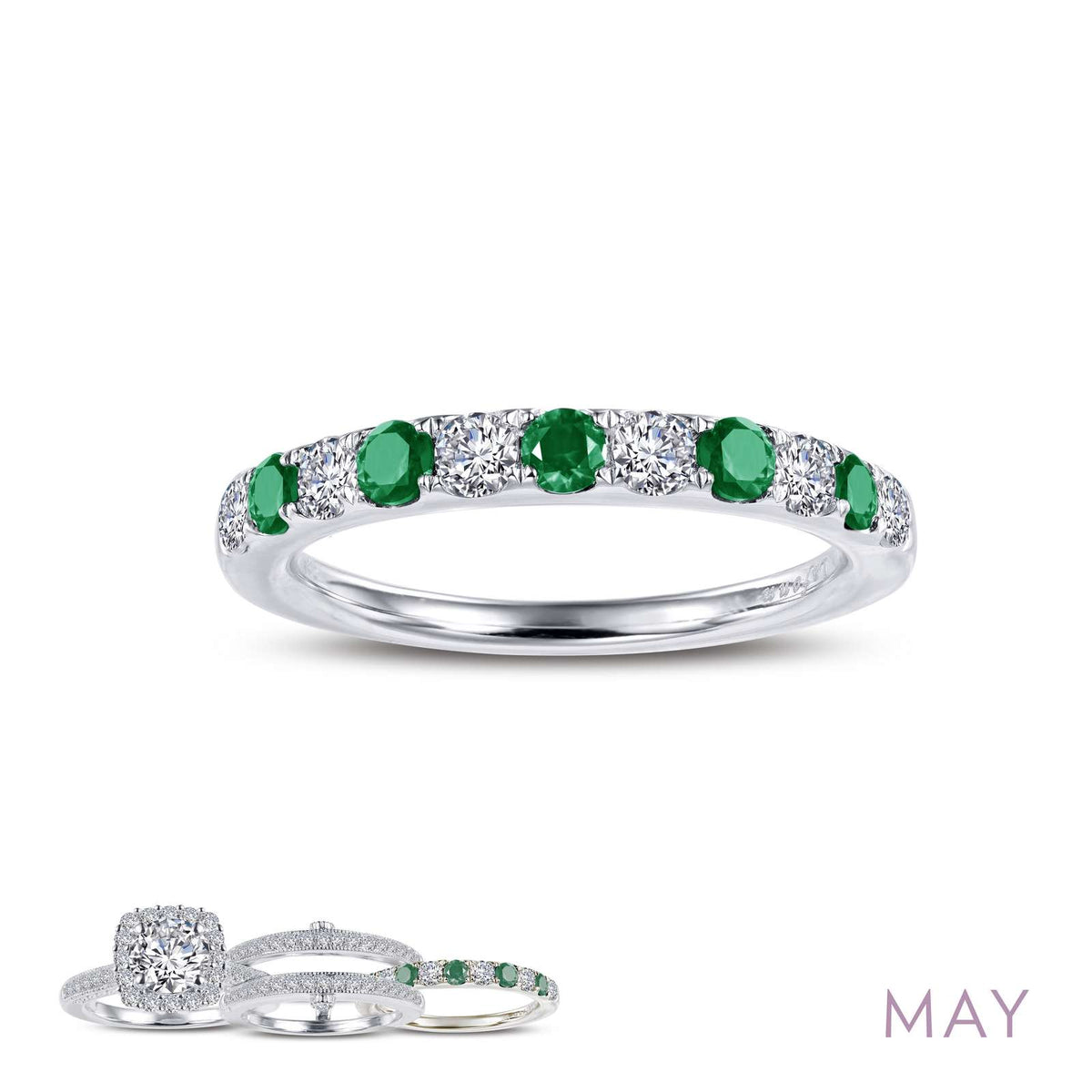 Lafonn Simulated Diamond &amp; Emerald May Birthstone Stackable Ring BR004EMP