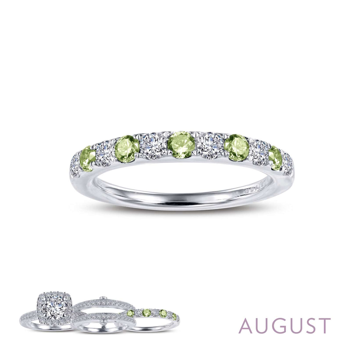 Lafonn Simulated Diamond &amp; Genuine Peridot August Birthstone Stackable Ring BR004PDP