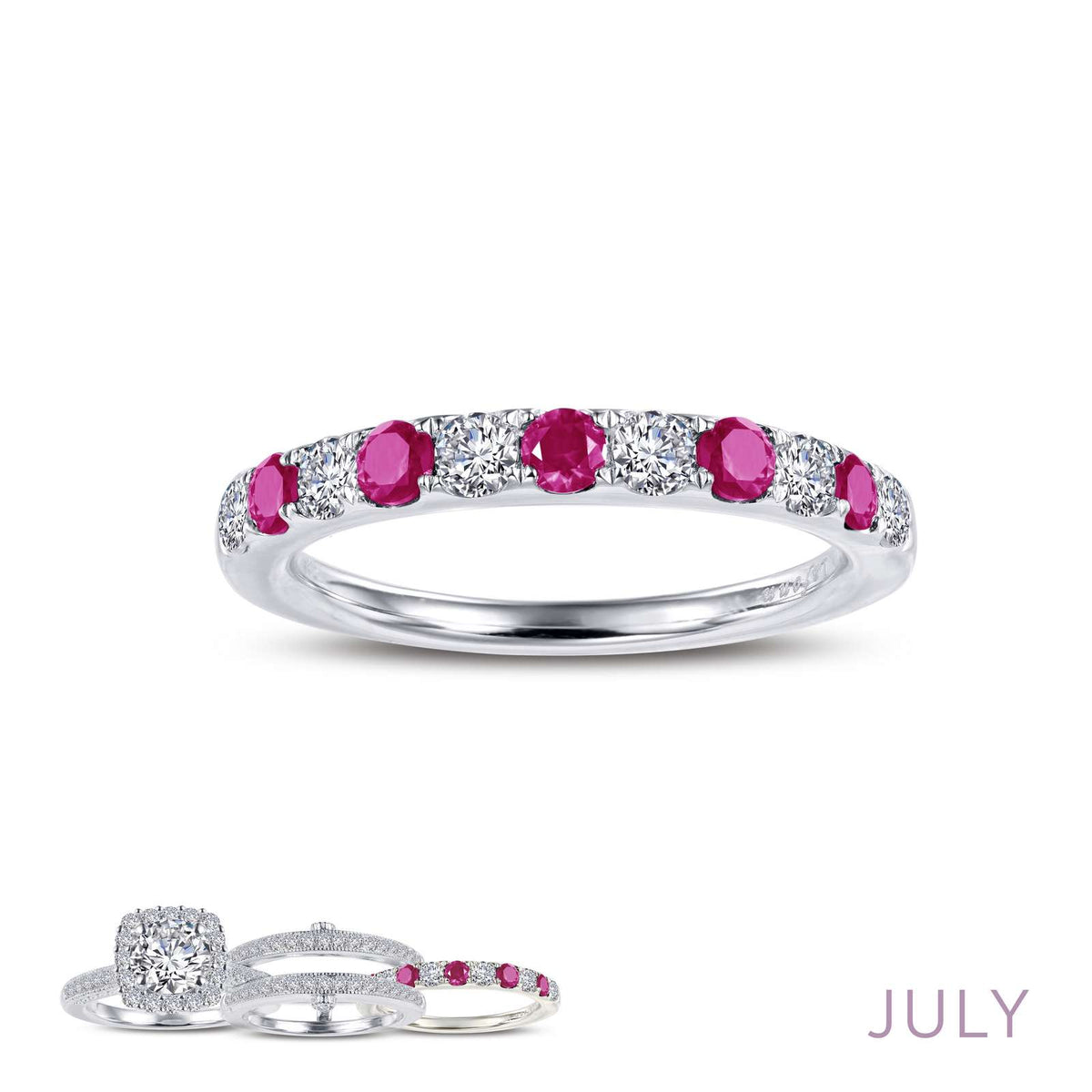 Lafonn Simulated Diamond &amp; Ruby July Birthstone Stackable Ring BR004RBP