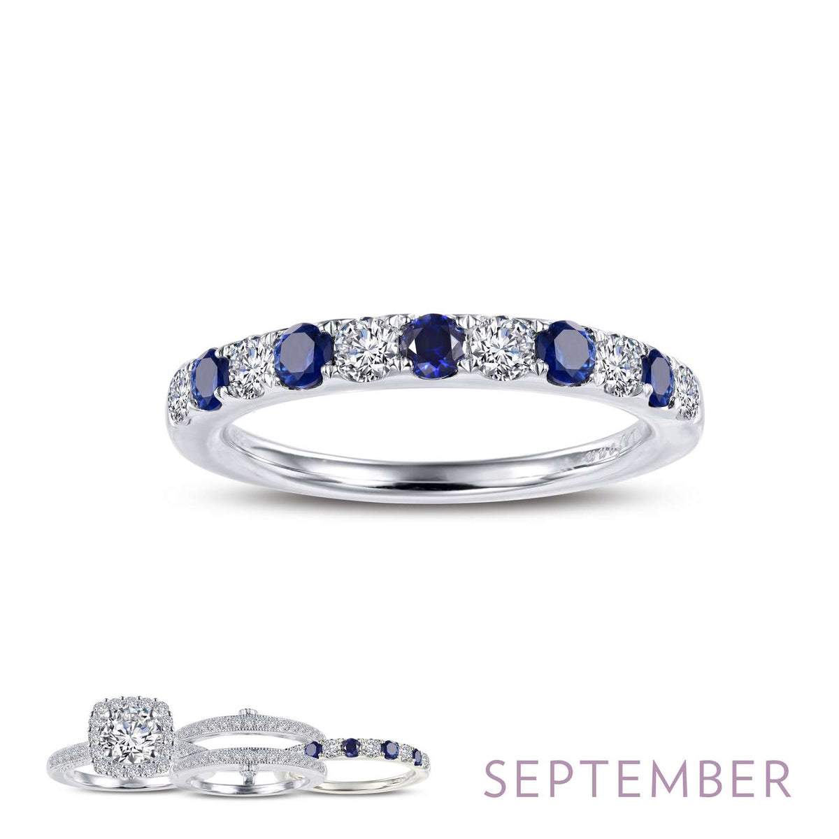 Lafonn Simulated Diamond &amp; Blue Sapphire September Birthstone Stackable Ring BR004SAP