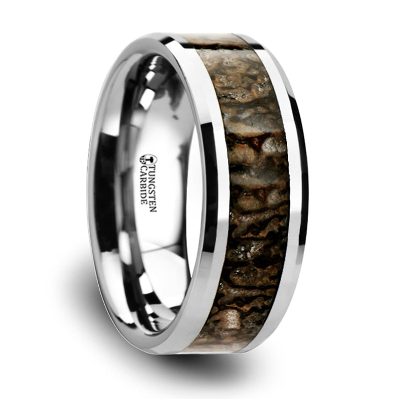 Thorsten Ordovician Dinosaur Bone Inlaid Tungsten Carbide Beveled Edged Ring (8mm) C3812-TCDB