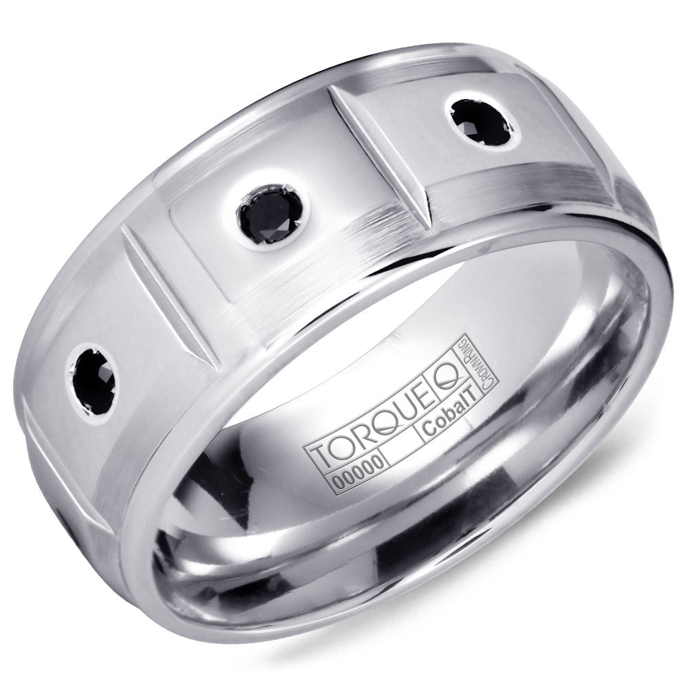 Torque Cobalt Collection 9MM Wedding Band with 3 Black Diamonds CB-2129