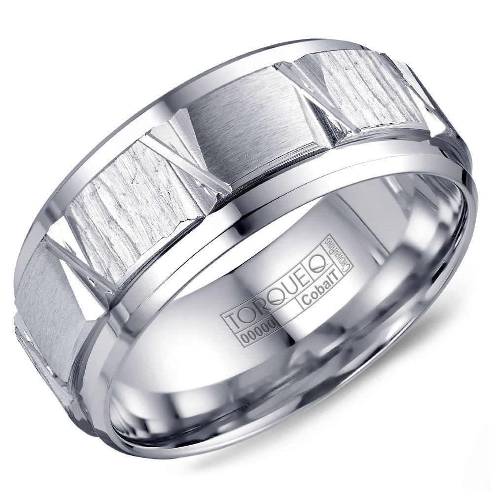 Torque Cobalt Collection 9MM Wedding Band with Textured Center &amp; Carved Detailing CB-2192