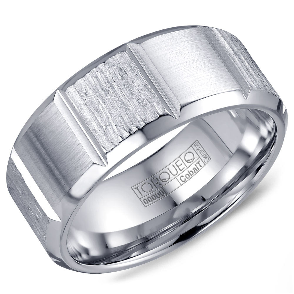 Torque Cobalt Collection 9MM Wedding Band with Textured Center &amp; Carved Detailing CB-2193