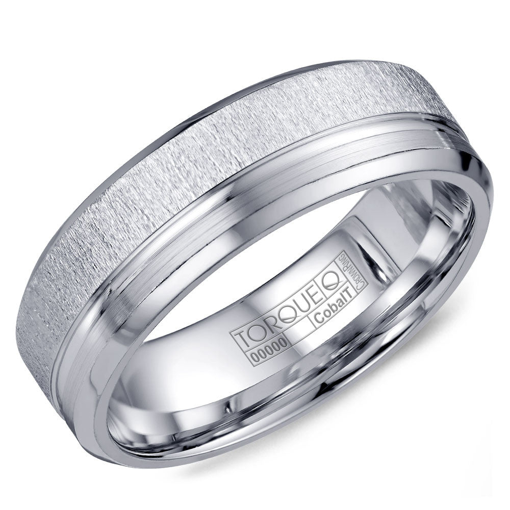 Torque Cobalt Collection 7MM Wedding Band with Textured &amp; Line Detailing CB-2198