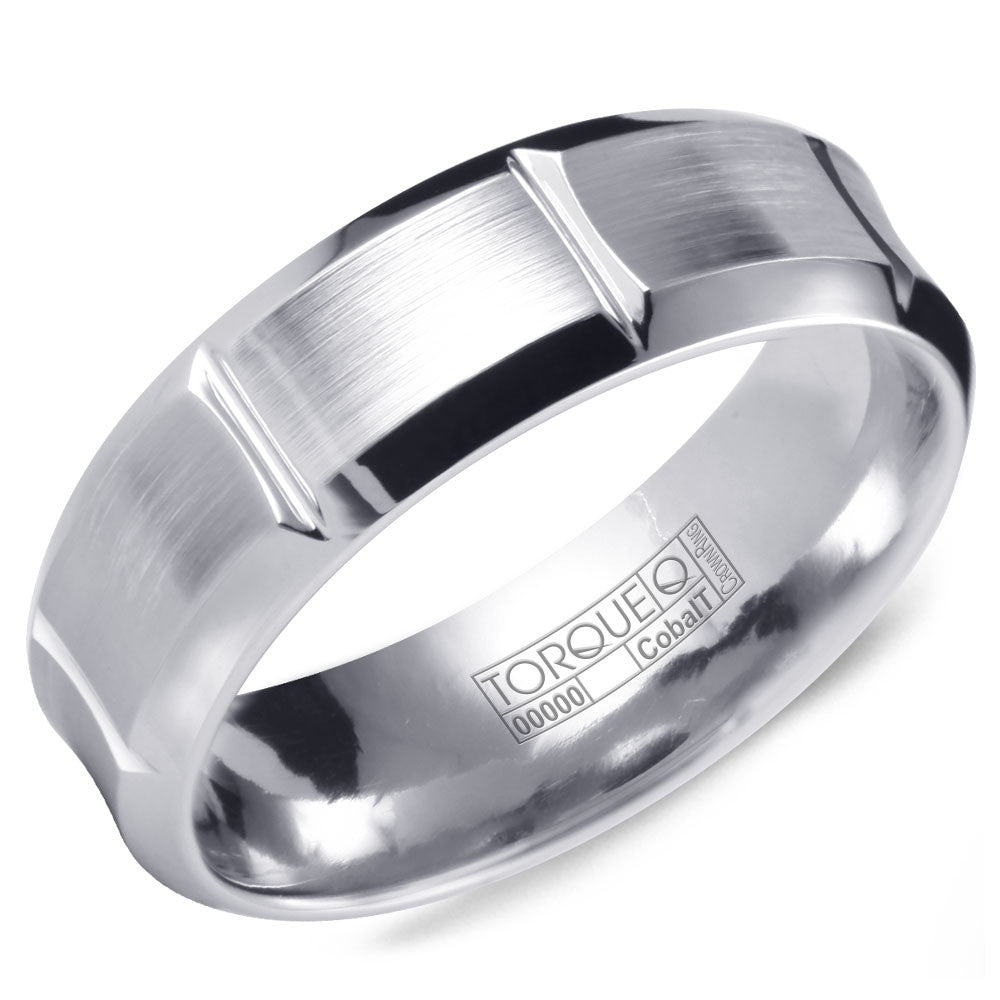 Torque Cobalt Collection 7MM Wedding Band with Brushed Finish &amp; Carved Detailing CB-7123