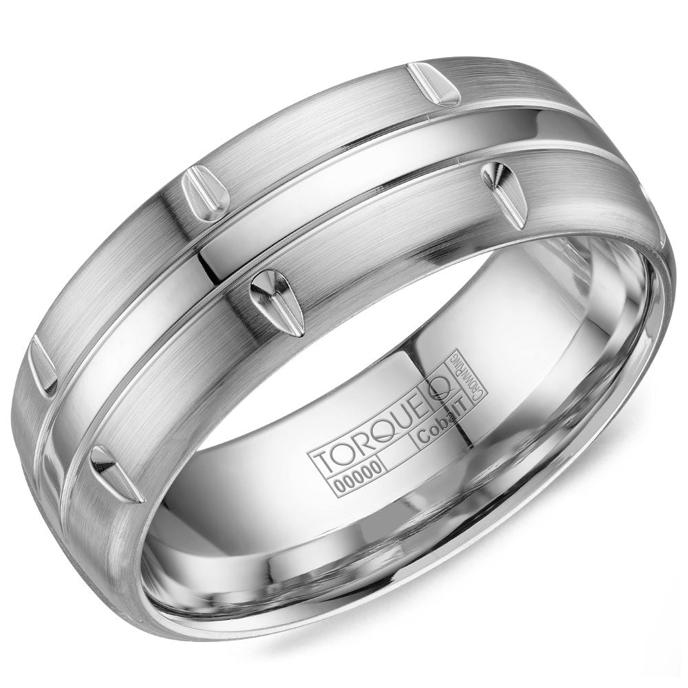 Torque Cobalt Collection 8MM Wedding Band with Line Pattern Details CB-8003