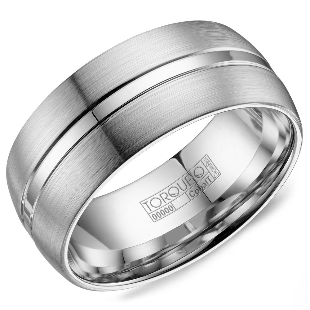 Torque Cobalt Collection 8MM Wedding Band with Brushed Finish &amp; High Polished Inlay CB-8005