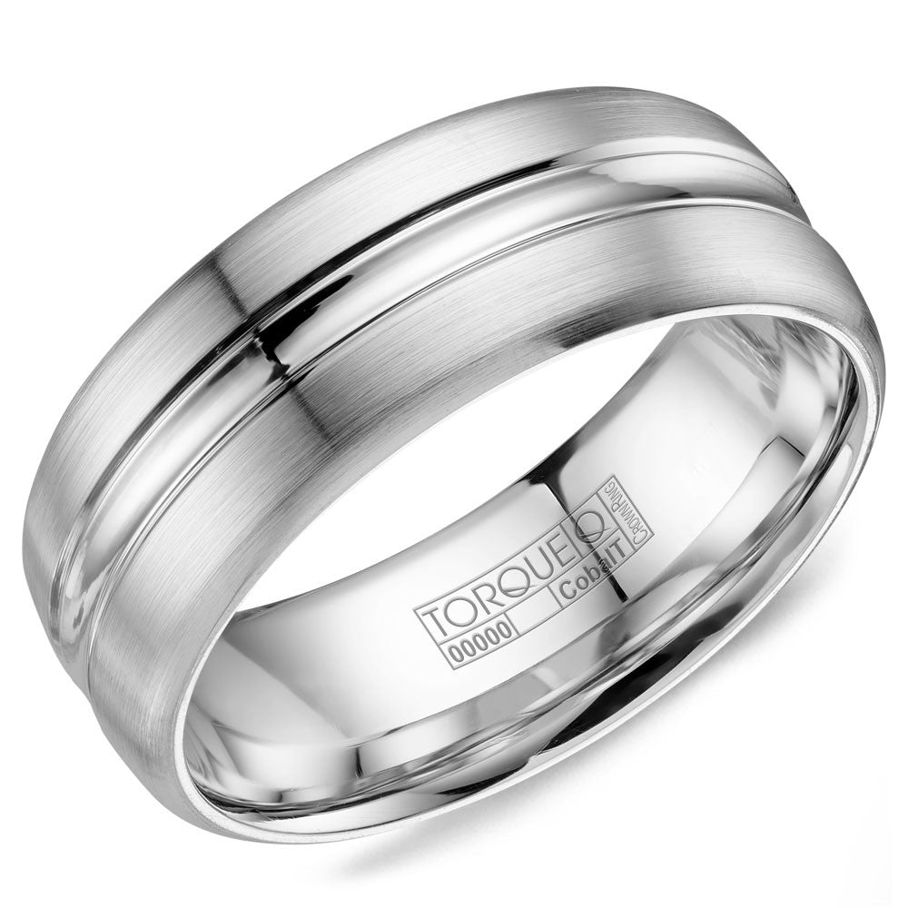 Torque Cobalt Collection 8MM Wedding Band with Brushed Finish &amp; High Polished Inlay CB-8006