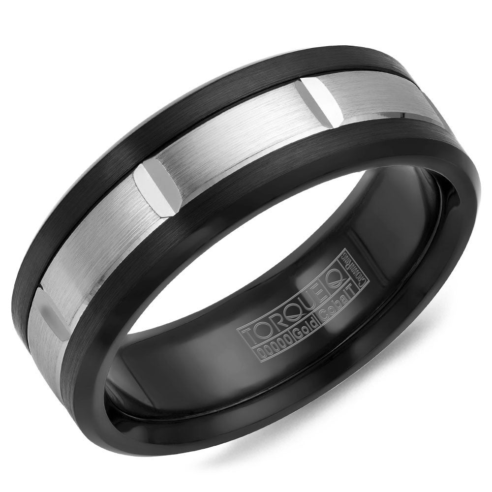 Torque Black Cobalt &amp; Gold Collection 7.5MM Wedding Band with 14K White Gold Center CB002MW75