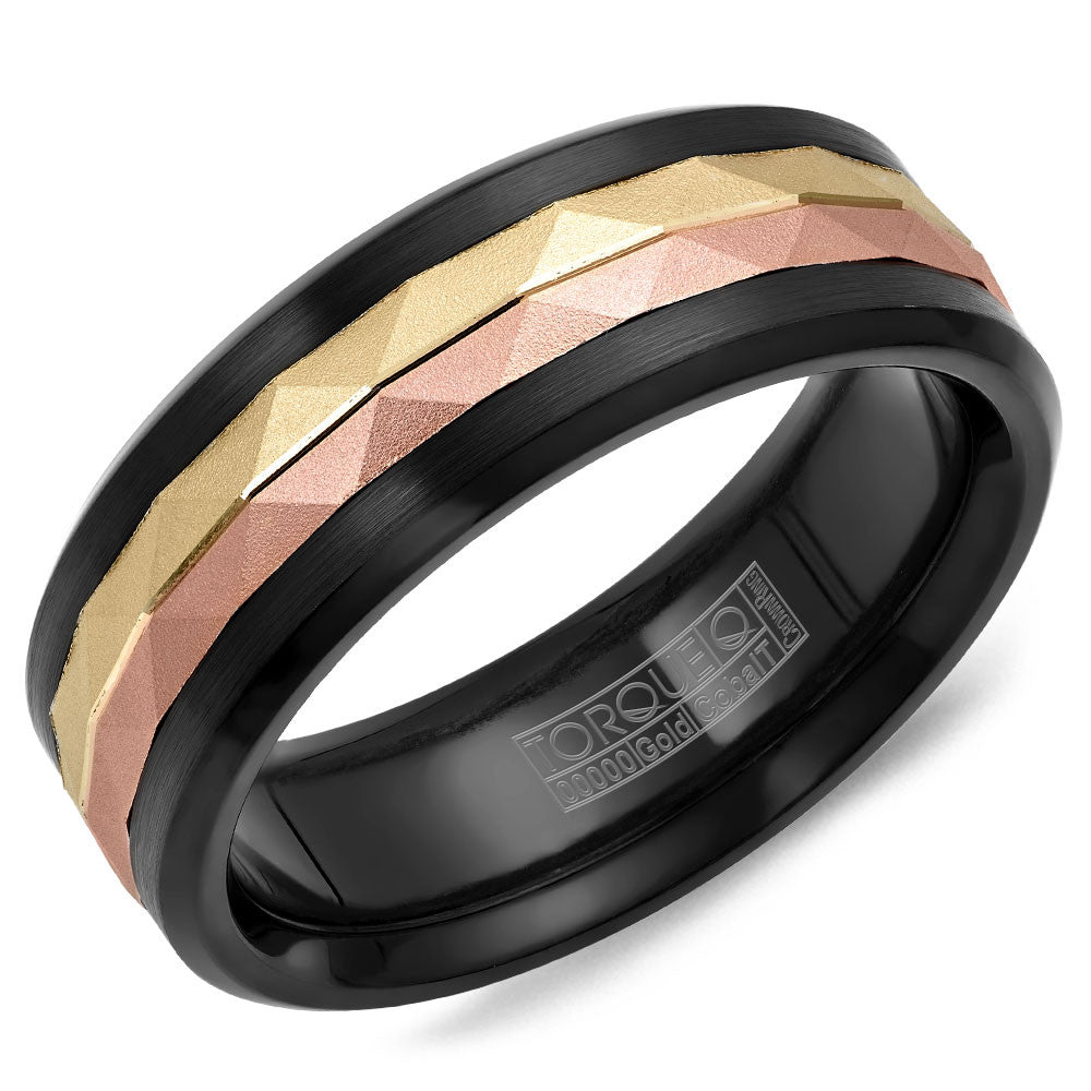 Torque Black Cobalt &amp; Gold Collection 7.5MM Wedding Band with 14K Yellow/Rose Gold Center CB075MRY75