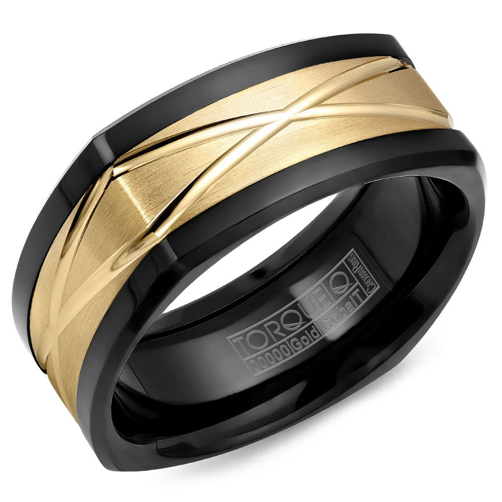 Torque Black Cobalt &amp; Gold Collection 9MM Wedding Band with 14K Yellow Gold Center CB077MY9