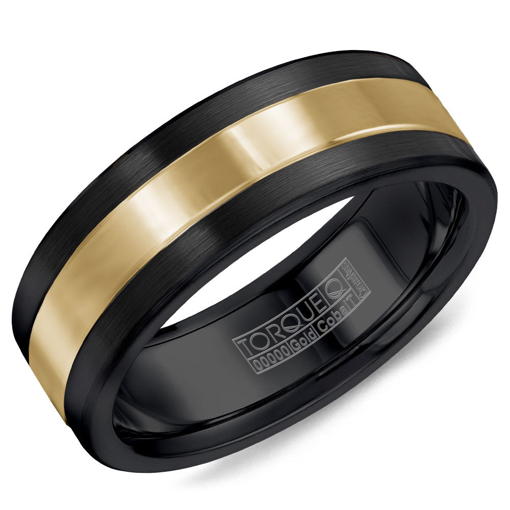 Torque Black Cobalt &amp; Gold Collection 7.5MM Wedding Band with 14K Yellow Gold Center CB082MY75
