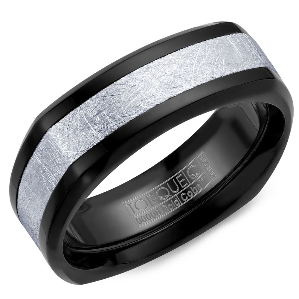 Torque Black Cobalt & Gold Collection 7.5MM Wedding Band with 14K White Gold Center CB084MW75
