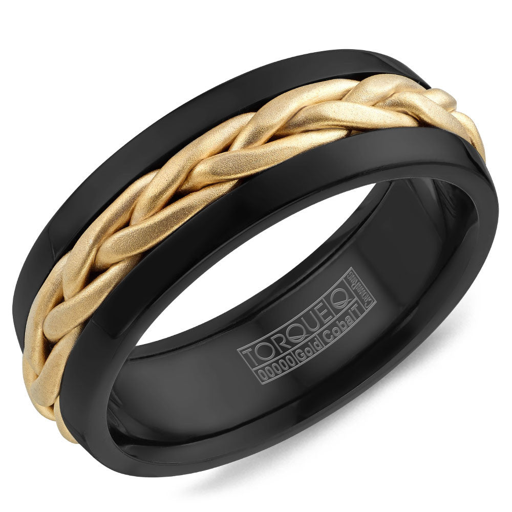 Torque Black Cobalt & Gold Collection 7.5MM Wedding Band with 14K Yellow Gold Center CB085MY75