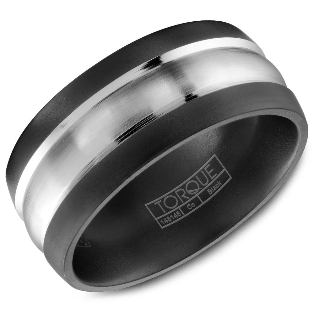 Torque Black Cobalt Collection 9MM Wedding Band with Brushed White Center CBB-0007