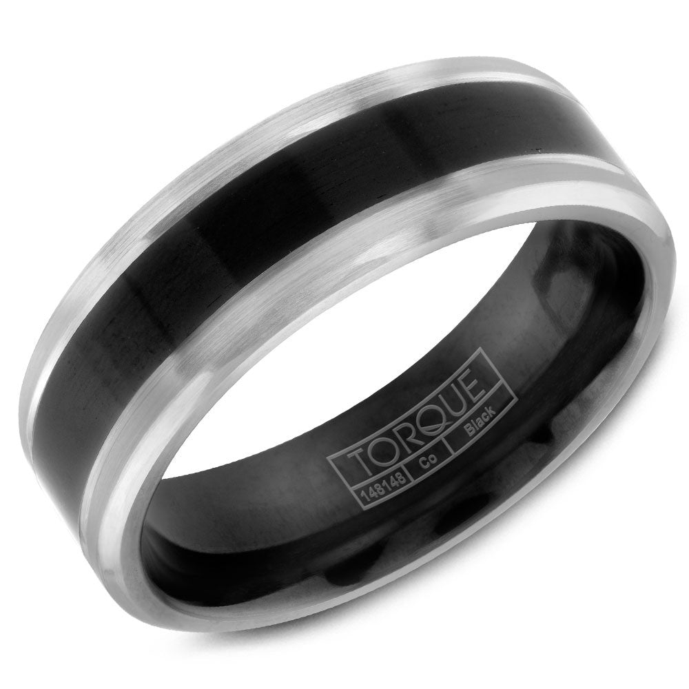 Torque Black Cobalt Collection 7MM Wedding Band with Brushed White Edges CBB-0018