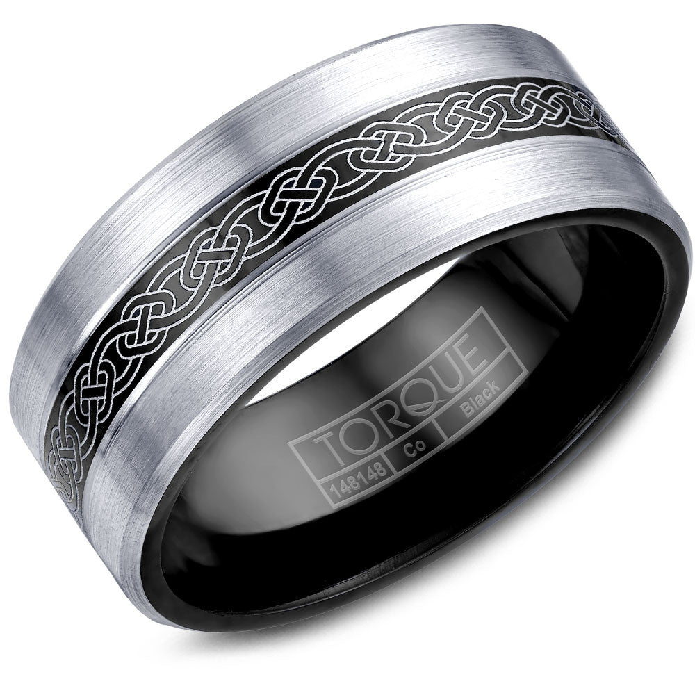 Torque Black Cobalt Collection 9MM Wedding Band with Engraved Design CBB-0028-03