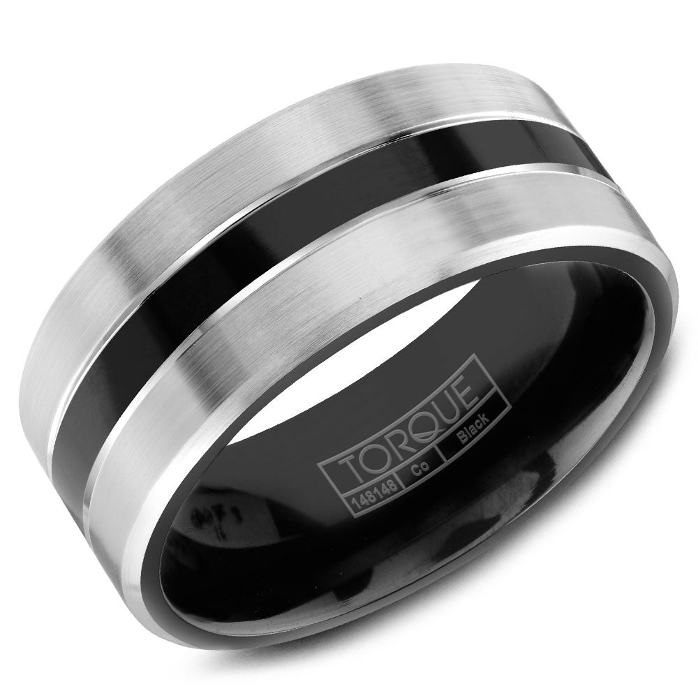 Torque Black Cobalt Collection 9MM Wedding Band with Brushed White Edges CBB-0028