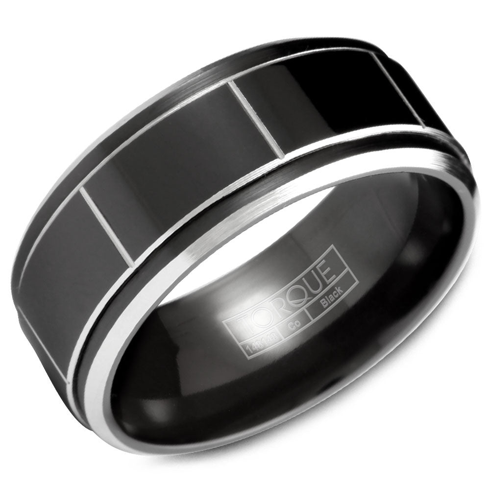Torque Black Cobalt Collection 9MM Wedding Band with White Line Detailing CBB-2028
