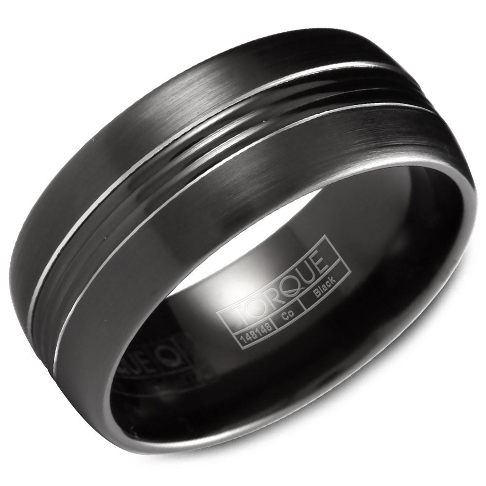 Torque Black Cobalt Collection 9MM Wedding Band with White Line Detailing CBB-2029