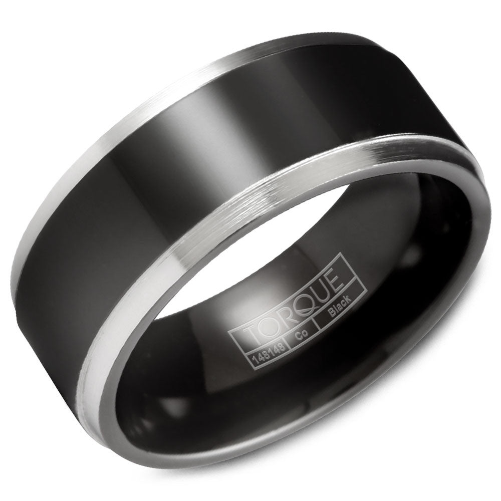 Torque Black Cobalt Collection 9MM Wedding Band with White Edges CBB-2030