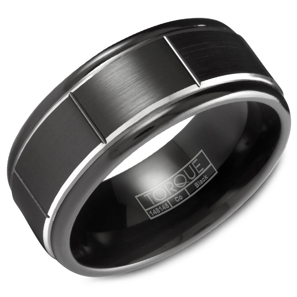 Torque Black Cobalt Collection 9MM Wedding Band with White Line Detailing CBB-2031