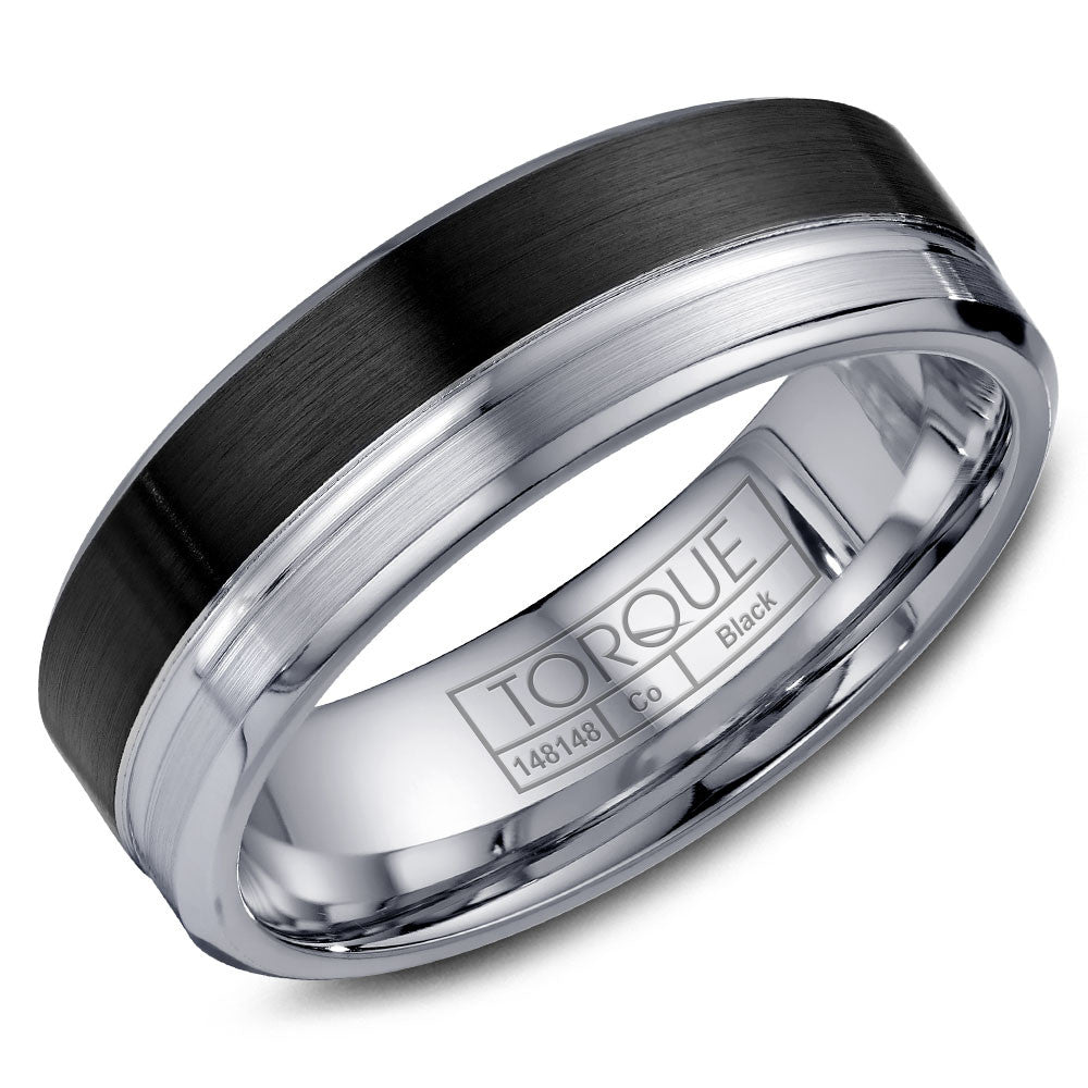 Torque Black Cobalt Collection 7MM Wedding Band with White Line Detailing CBB-2053