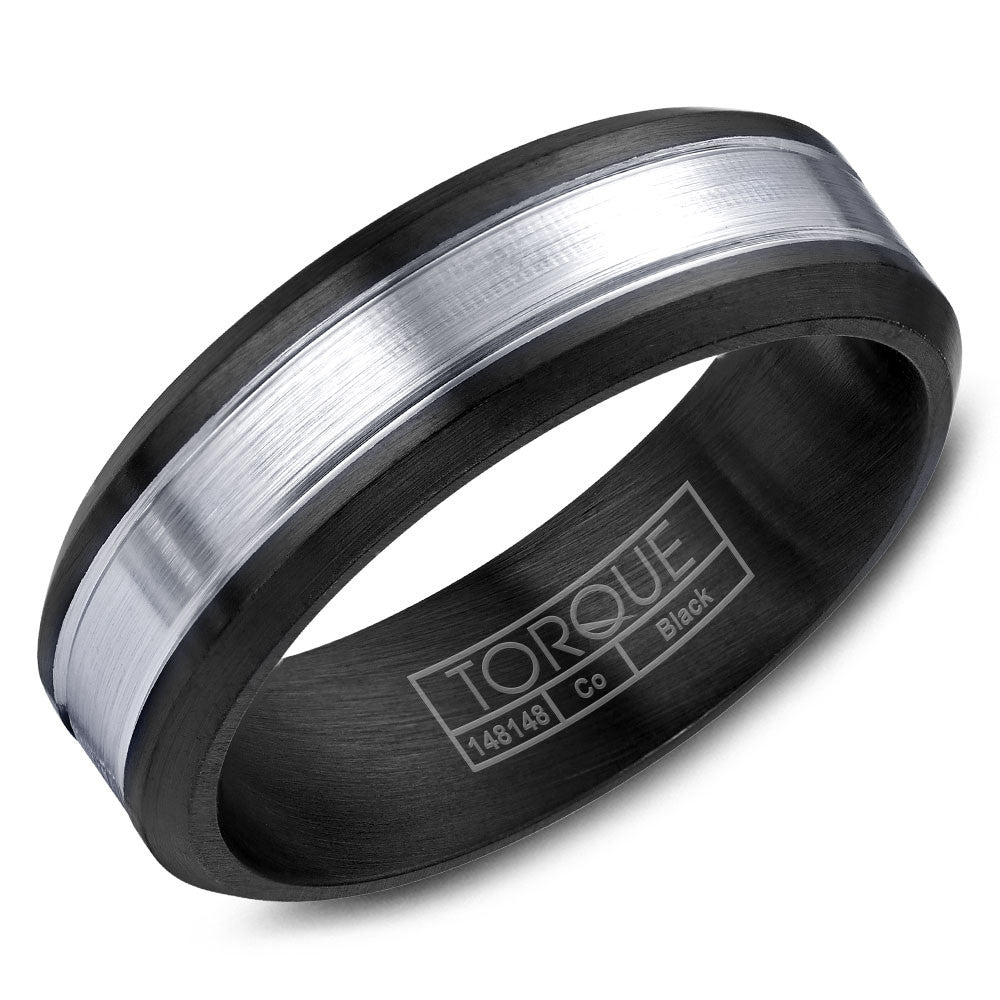 Torque Black Cobalt Collection 7MM Wedding Band with White Center CBB-2054