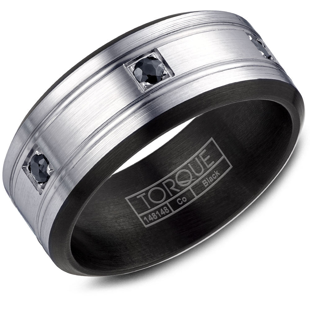 Torque Black Cobalt Collection 9MM Wedding Band with 6 Black Sapphires CBB-2182BS