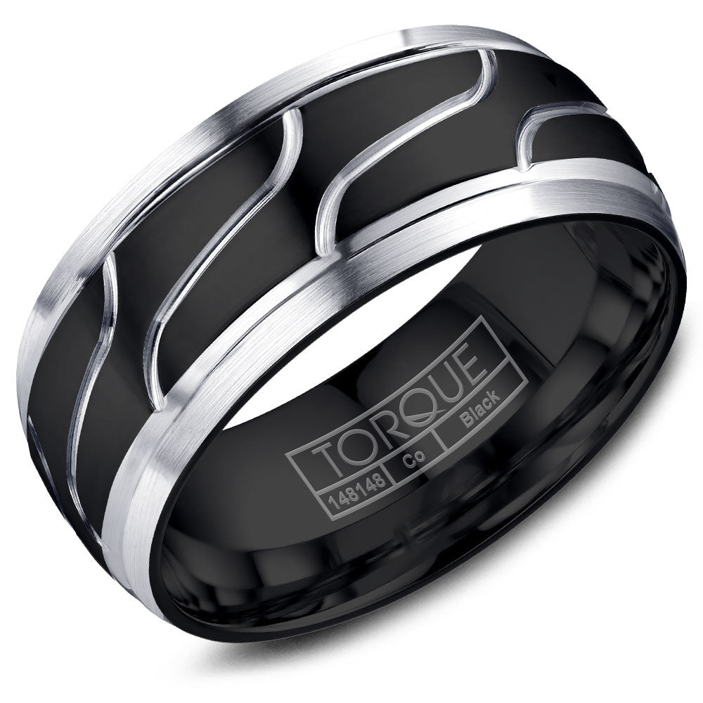 Torque Black Cobalt Collection 9MM Wedding Band with Wavy Line Detailing CBB-2190