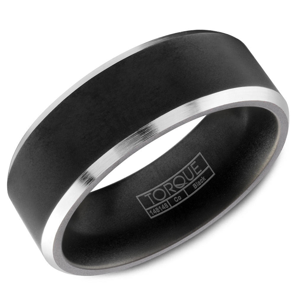 Torque Black Cobalt Collection 7MM Wedding Band with White Beveled Edges CBB-7003