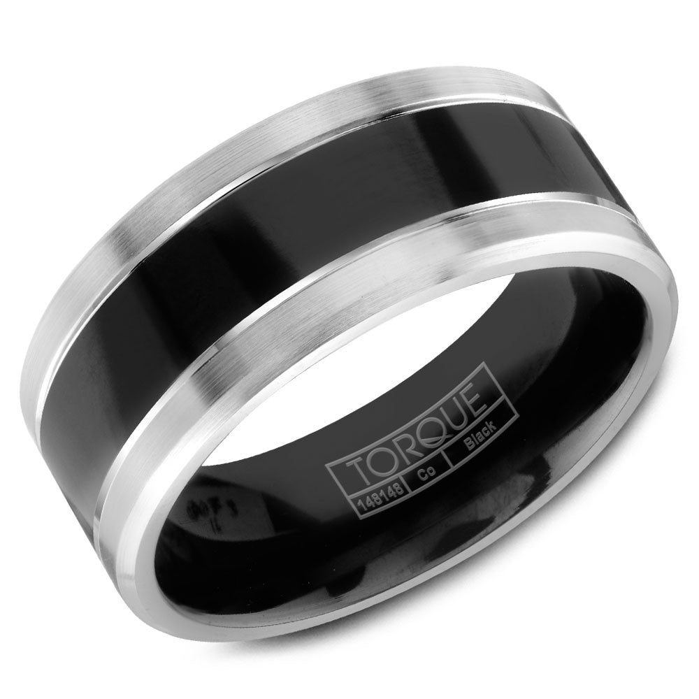 Torque Black Cobalt Collection 9MM Wedding Band with White Cobalt Edges CBB-7010