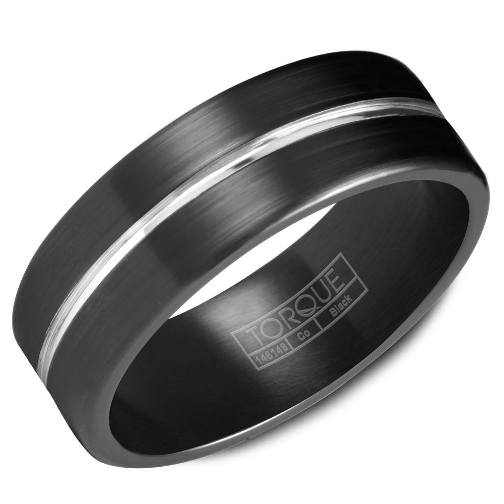 Torque Black Cobalt Collection 7MM Wedding Band with White Cobalt Center CBB-7014