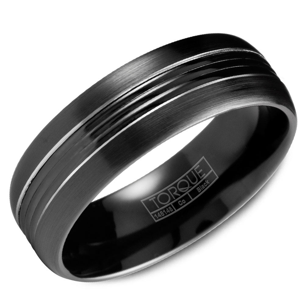 Torque Black Cobalt Collection 7MM Wedding Band with White Line Detailing CBB-7029