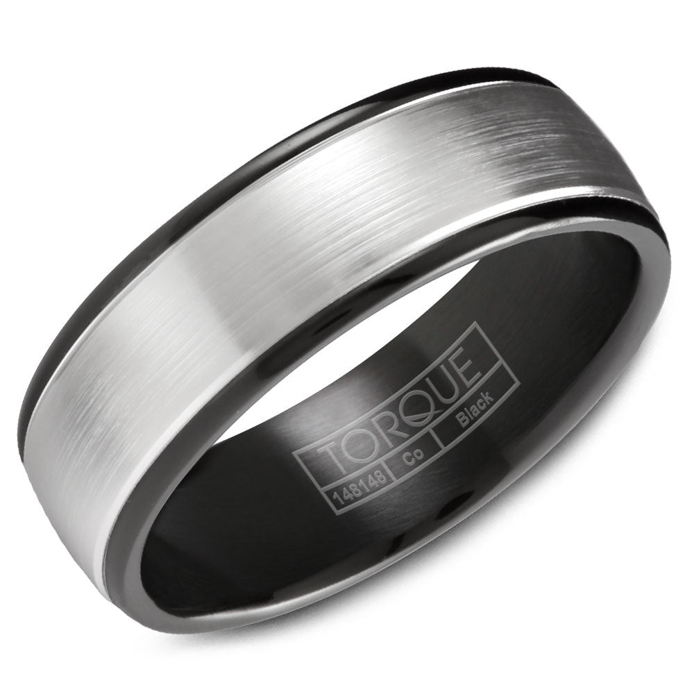 Torque Black Cobalt Collection 7MM Wedding Band with White Center CBB-7034