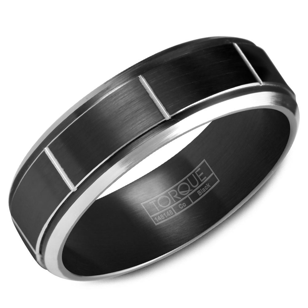 Torque Black Cobalt Collection 7MM Wedding Band with White Line Detailing CBB-7035
