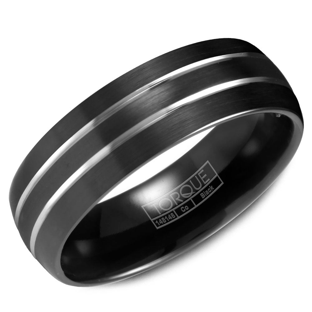 Torque Black Cobalt Collection 7MM Wedding Band with White Line Detailing CBB-7037
