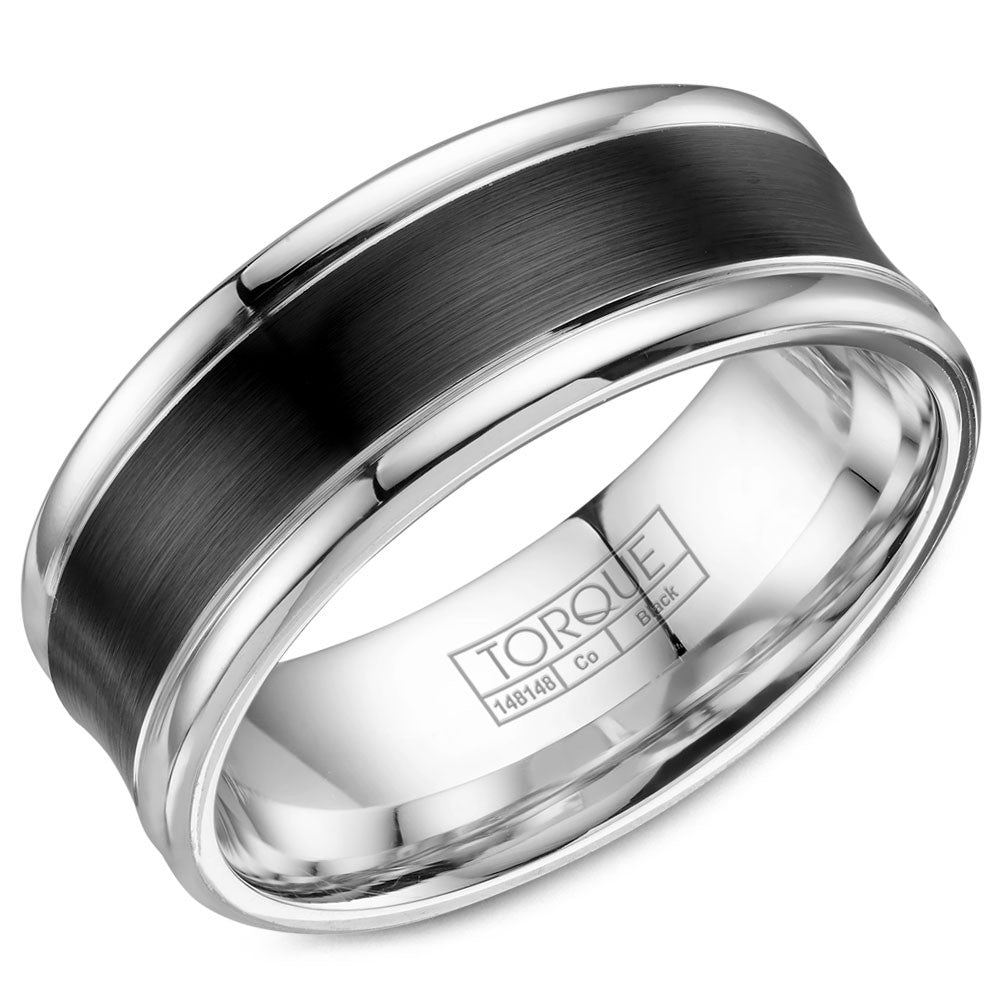 Torque Black Cobalt Collection 8MM Wedding Band with White Polished Edges CBB-8000