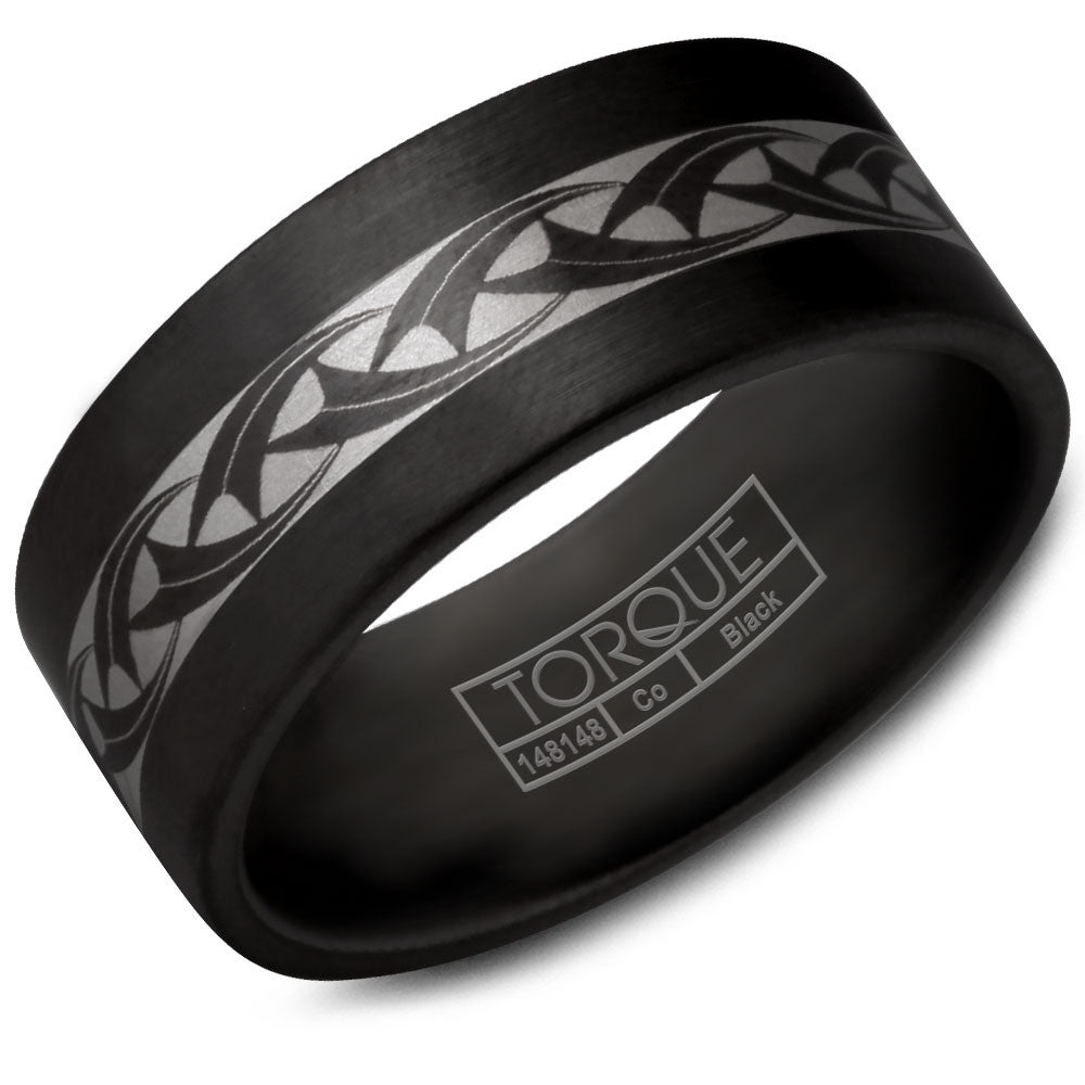Torque Black Cobalt Collection 9MM Wedding Band with Engraved Design CBB-9000-28