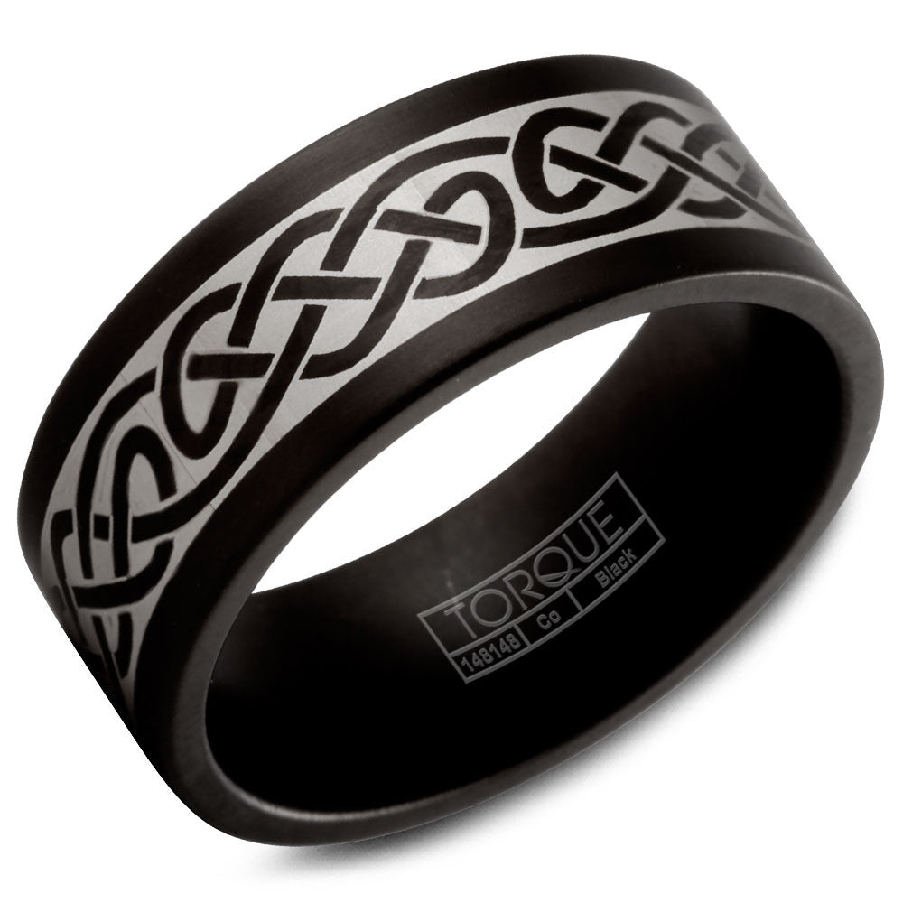 Torque Black Cobalt Collection 9MM Wedding Band with Engraved Design CBB-9000-53